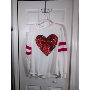 Boutique LTX Sportswear Heart Glitter Crew Neck Sweater Size Large